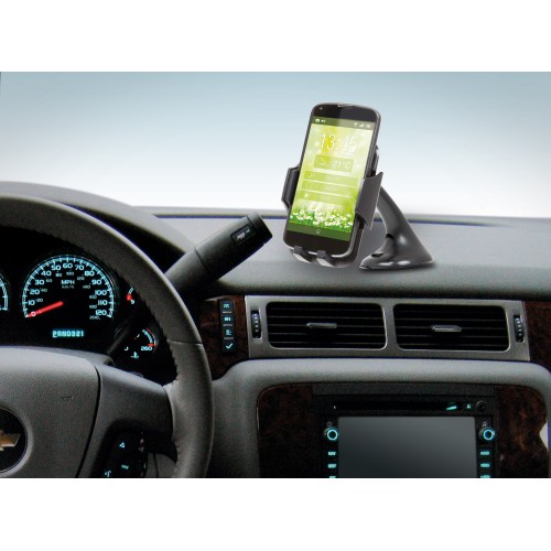 Držák do auta na mobilní telefon lze upevnit na palubovou desku pomocí přísavky. 