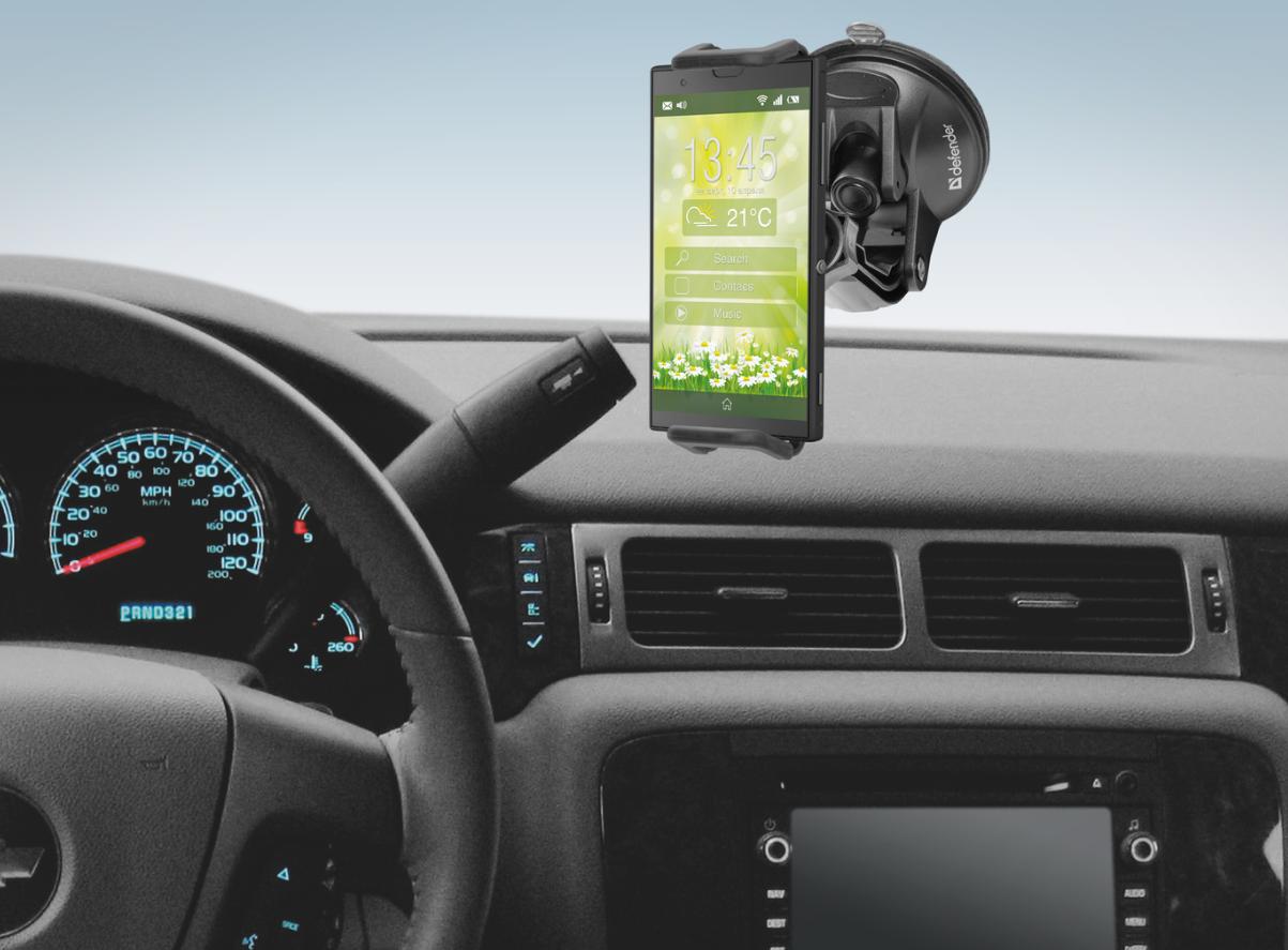 Univerzální držák na mobilní telefon lze rovněž také připevnit na přední sklo auta pomocí přísavky. 
