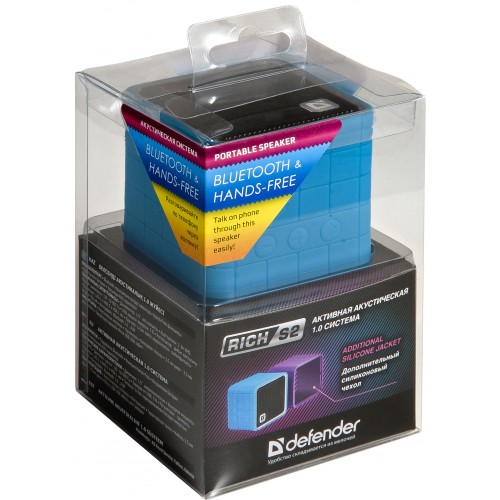 Aktivní Defender Rich S2 - Bluetooth podporující systém reproduktorů 1.0 v sadě s kabely a kryty ze silikonu.