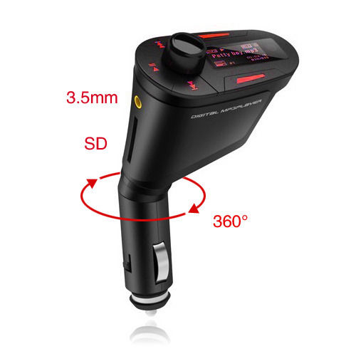 FM transmitter na MP3 do auta s šikovným otáčením o 360° ve dvou osách pro snadnější přizpůsobení!