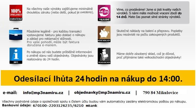 Naše záruky a služby, které Vám můžeme nabídnout na našem internetovém obchodu MP3naMiru.cz, který je pro vás otevřen 24hodin denně!