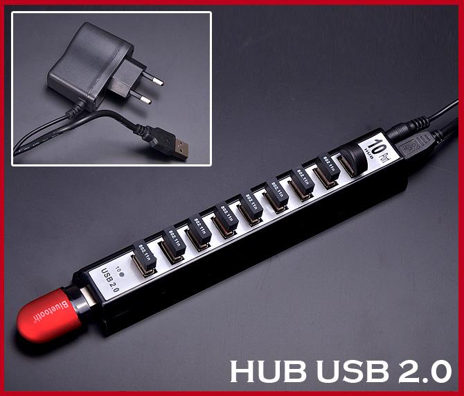 Kompaktní USB HUB s 10 USB porty, signalizační LED kontrolky.